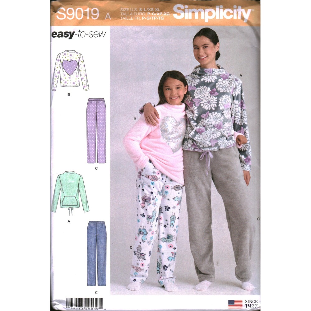 Simplicity S9019 Girls Misses Loungewear Sewing Pattern Hoodie Pants Top S-XL